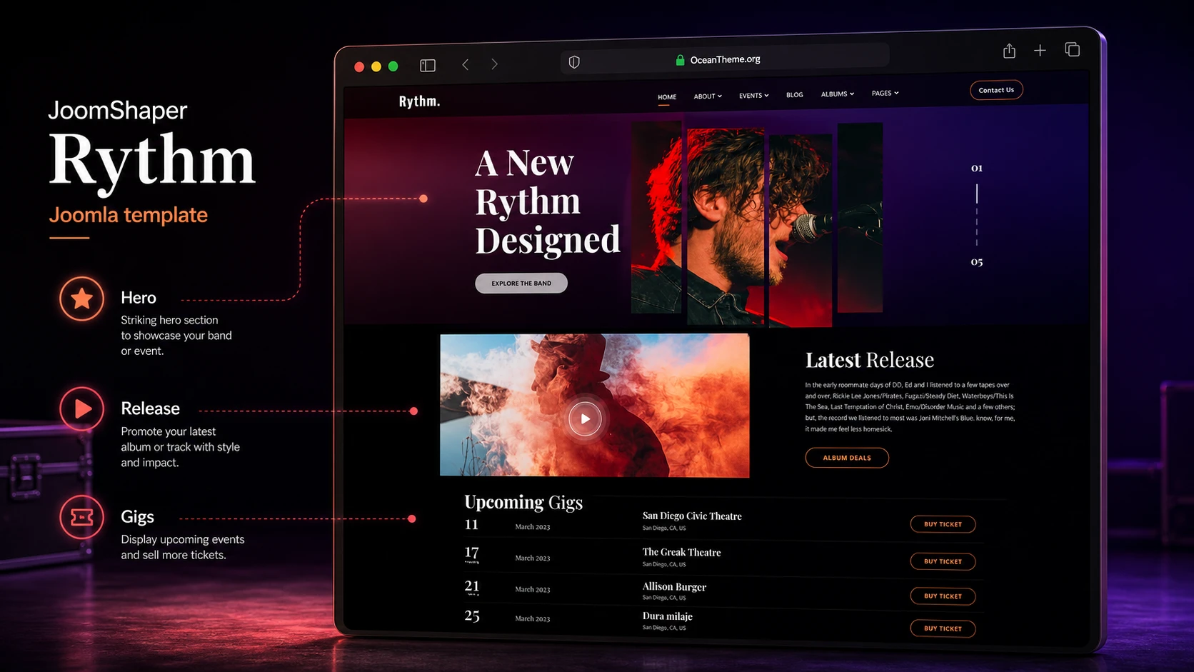 Cover image for the JoomShaper Rythm guide with a music homepage reference