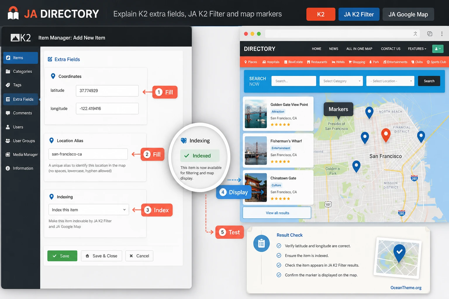 Setting up the filter and map in a JoomlArt Directory site