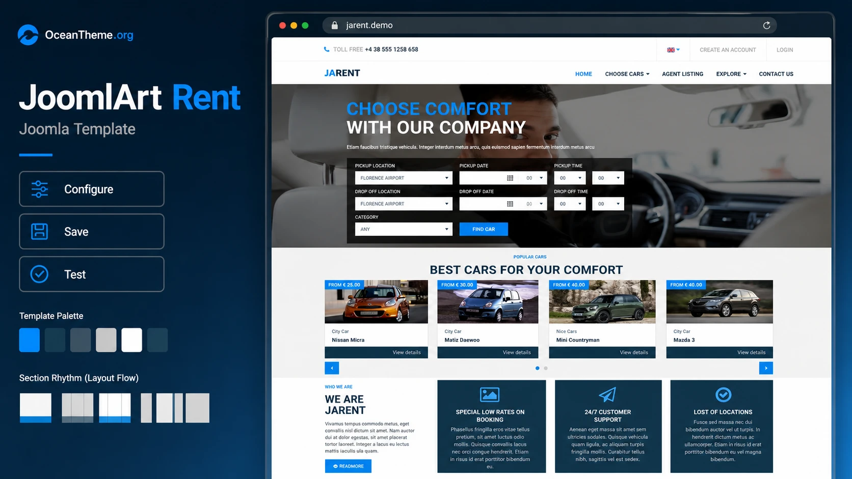 Guide cover for JoomlArt Rent with a reference to the template homepage
