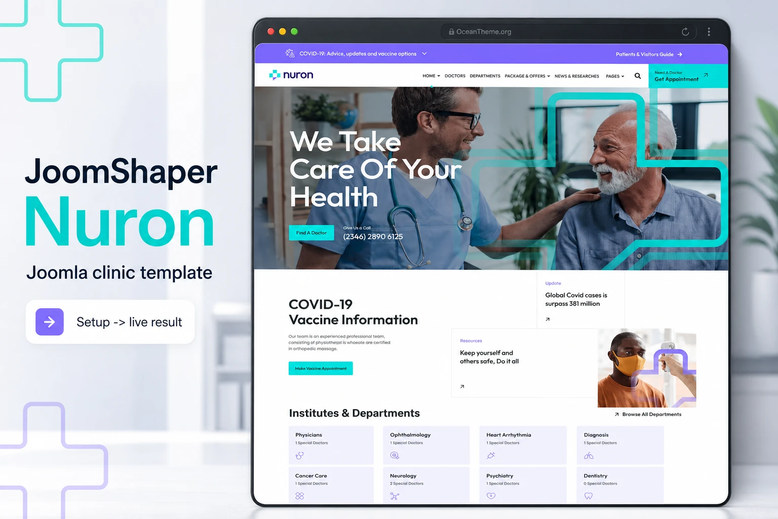 Cover image for a JoomShaper Nuron guide with a Joomla medical template demo