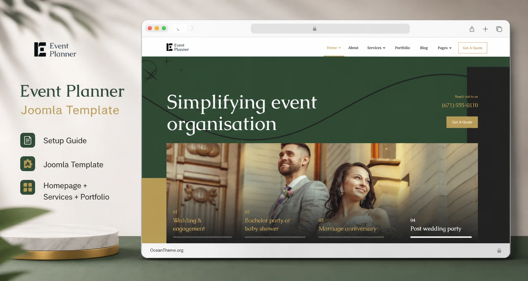 Cover image for the JoomShaper Event Planner guide with a reference to the template homepage