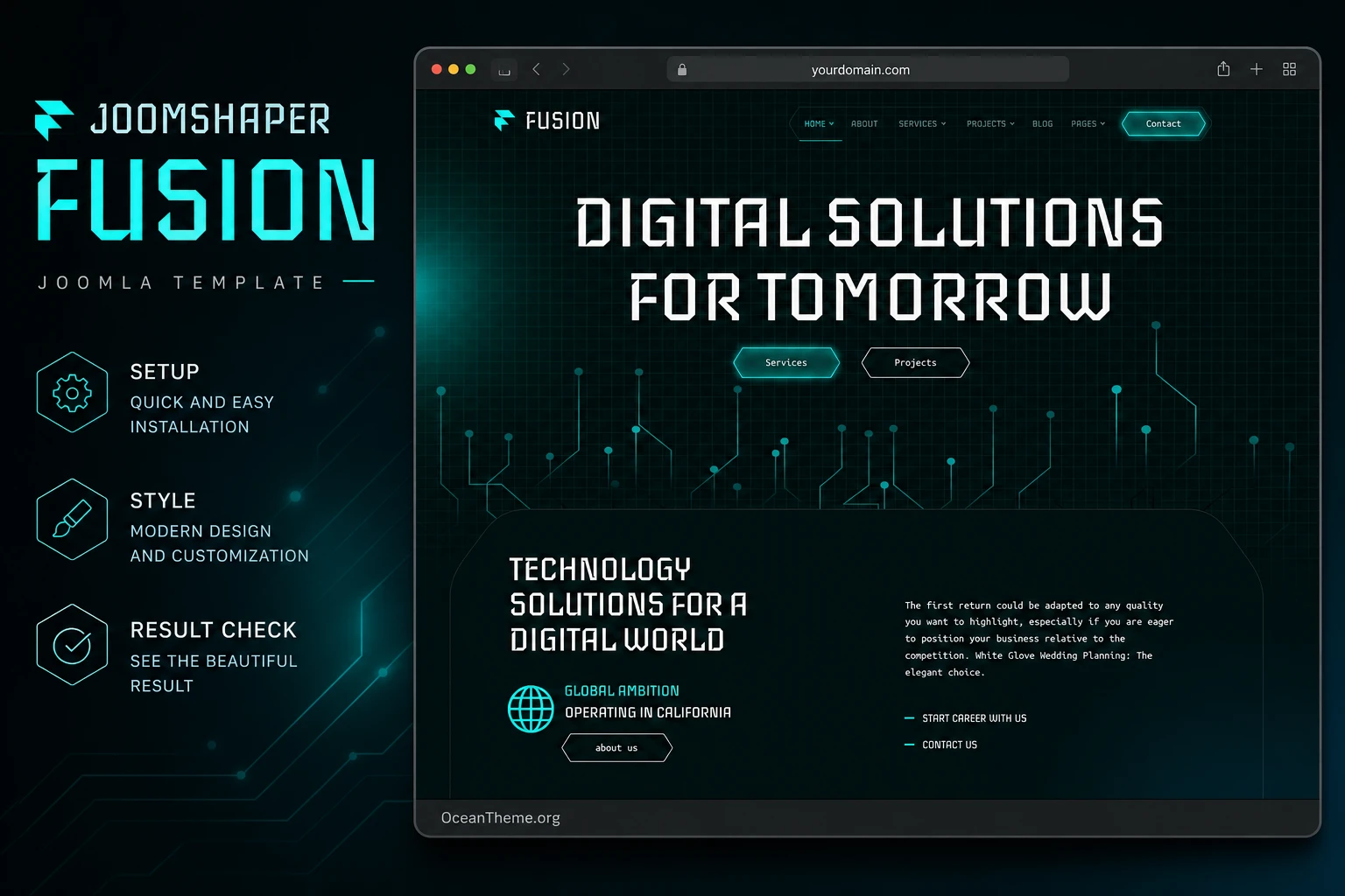 Cover image for the JoomShaper Fusion guide with a technology website demo