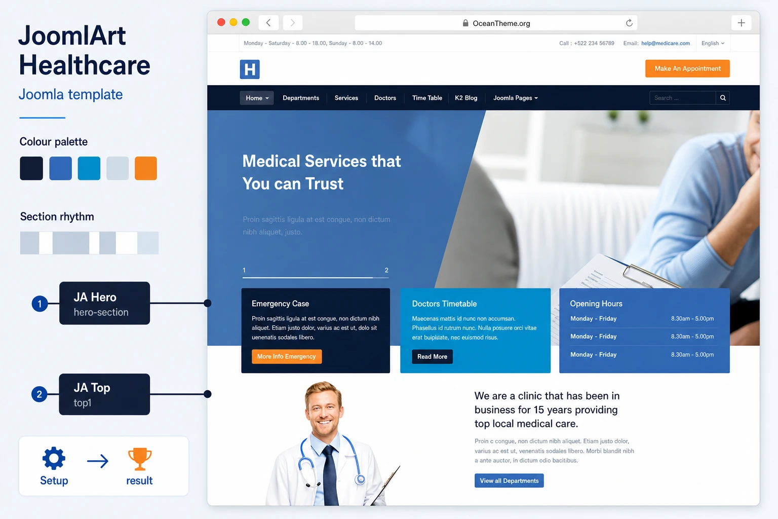 Guide cover for JoomlArt Healthcare with a Joomla medical template reference