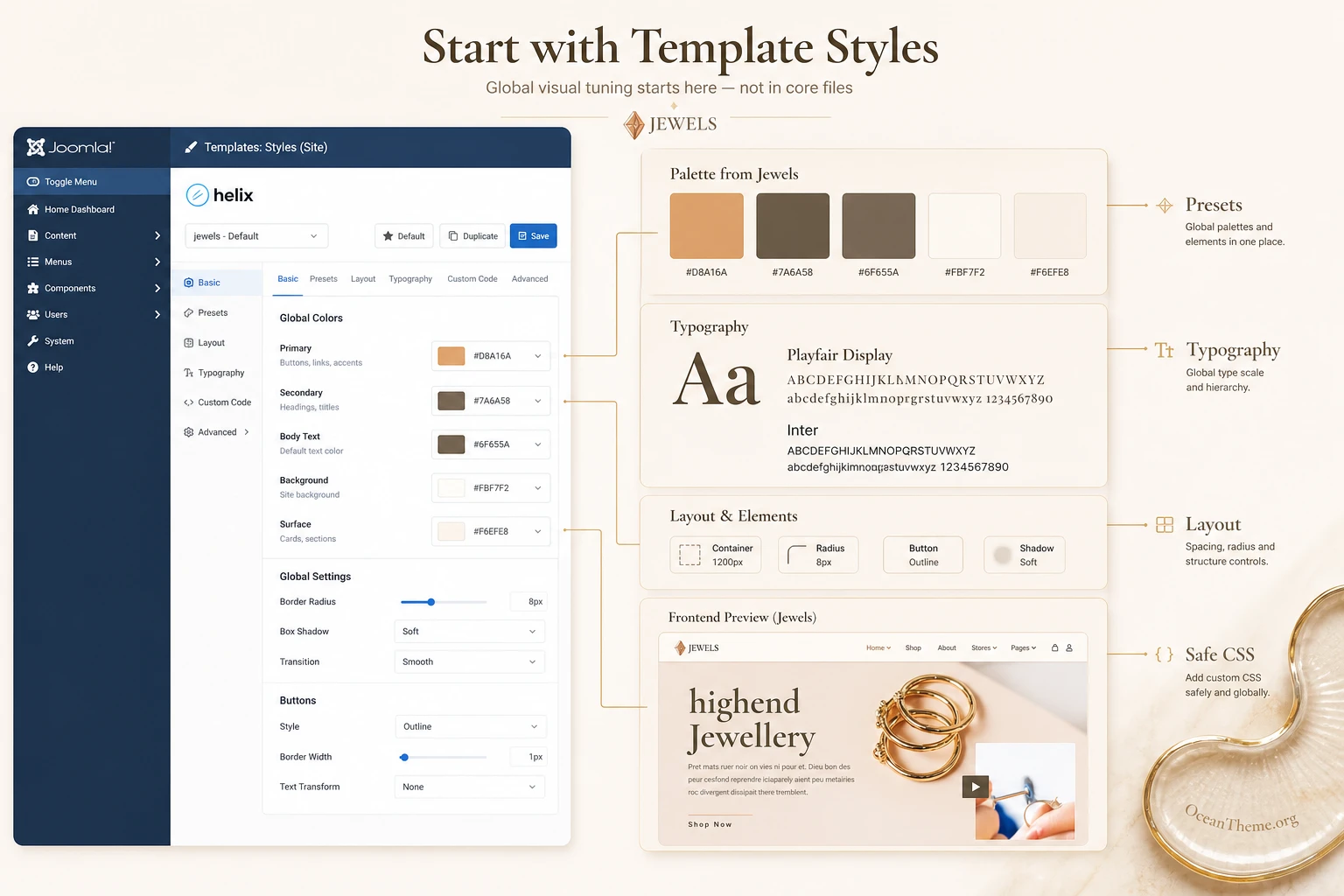 Map of Helix Ultimate settings for JoomShaper Jewels