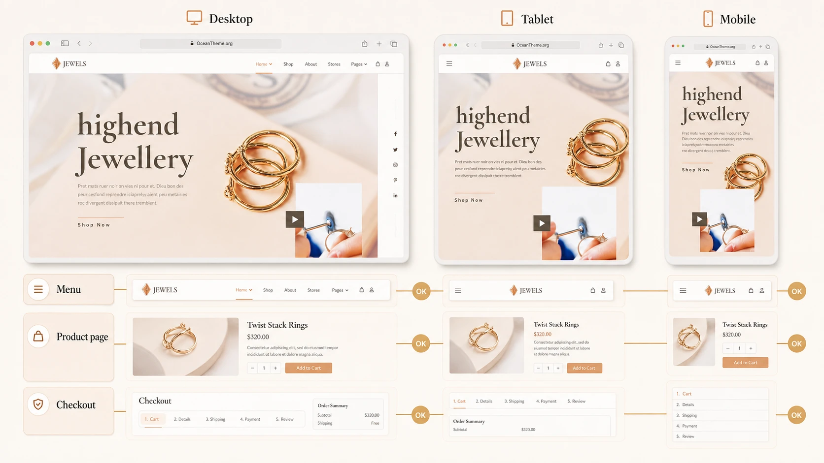 Responsive testing and result review for JoomShaper Jewels on different screens