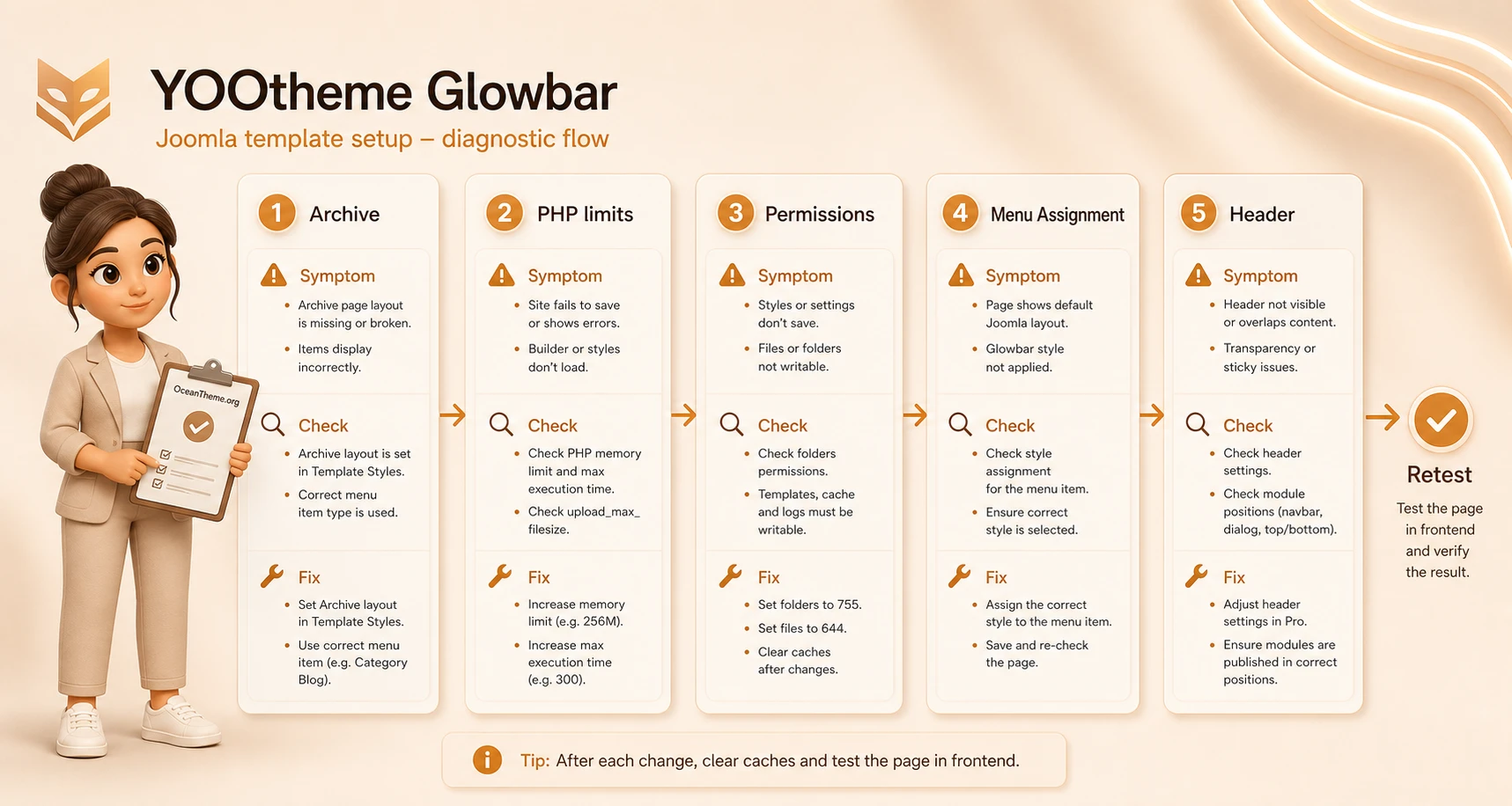 Troubleshooting installation and configuration errors in YOOtheme Glowbar