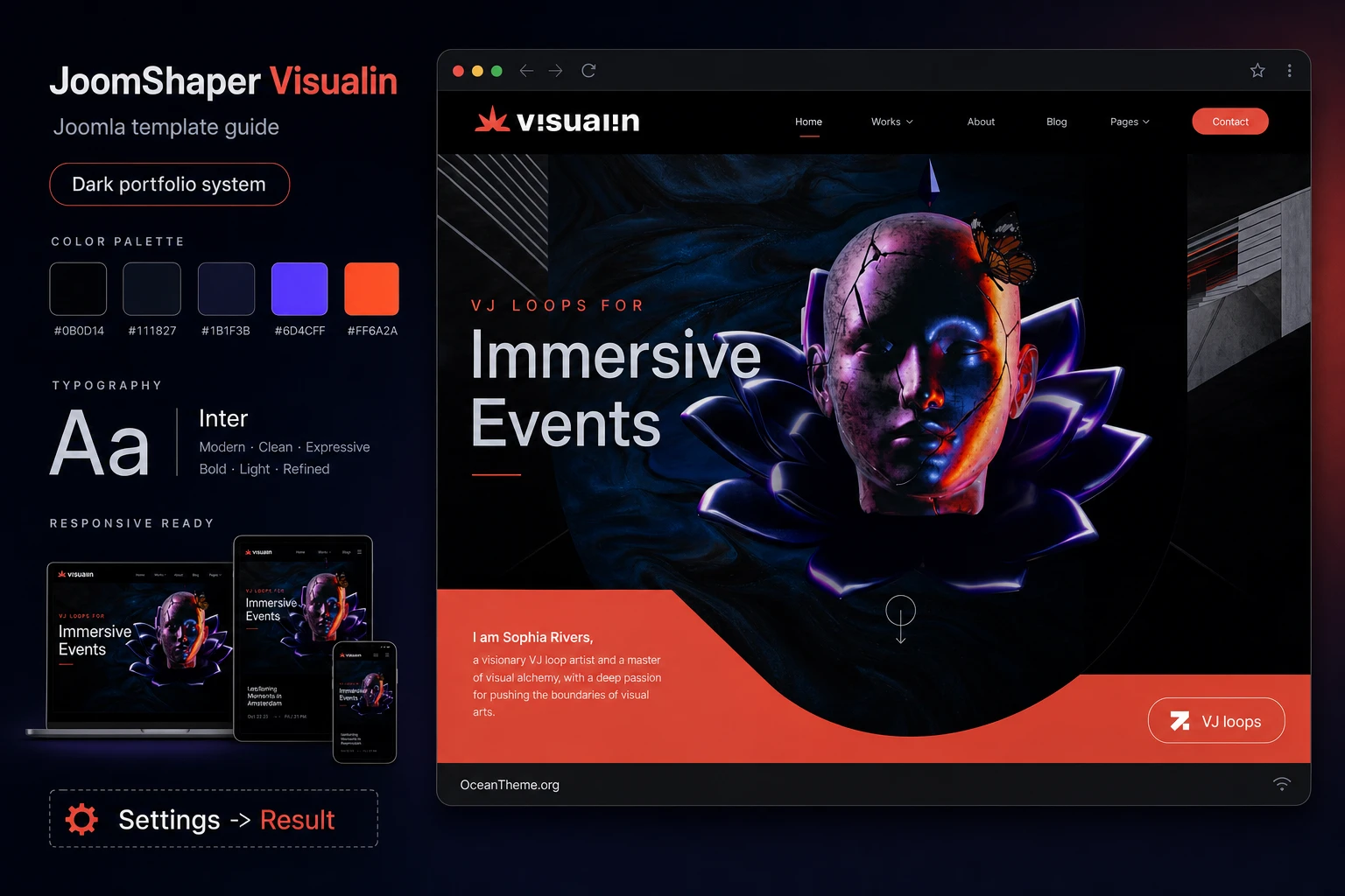 Cover image for the JoomShaper Visualin guide with a dark demo layout