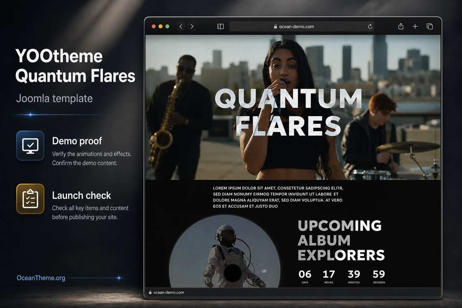 Cover image for the YOOtheme Quantum Flares guide with a demo page reference