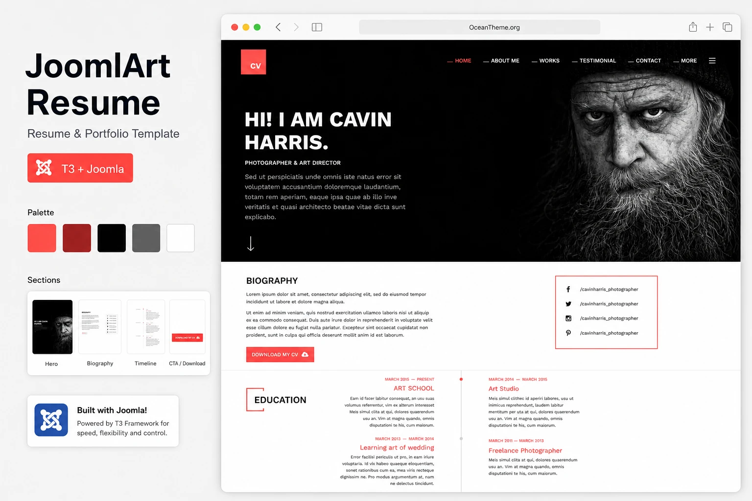 Cover image for the JoomlArt Resume guide with a reference to the template homepage