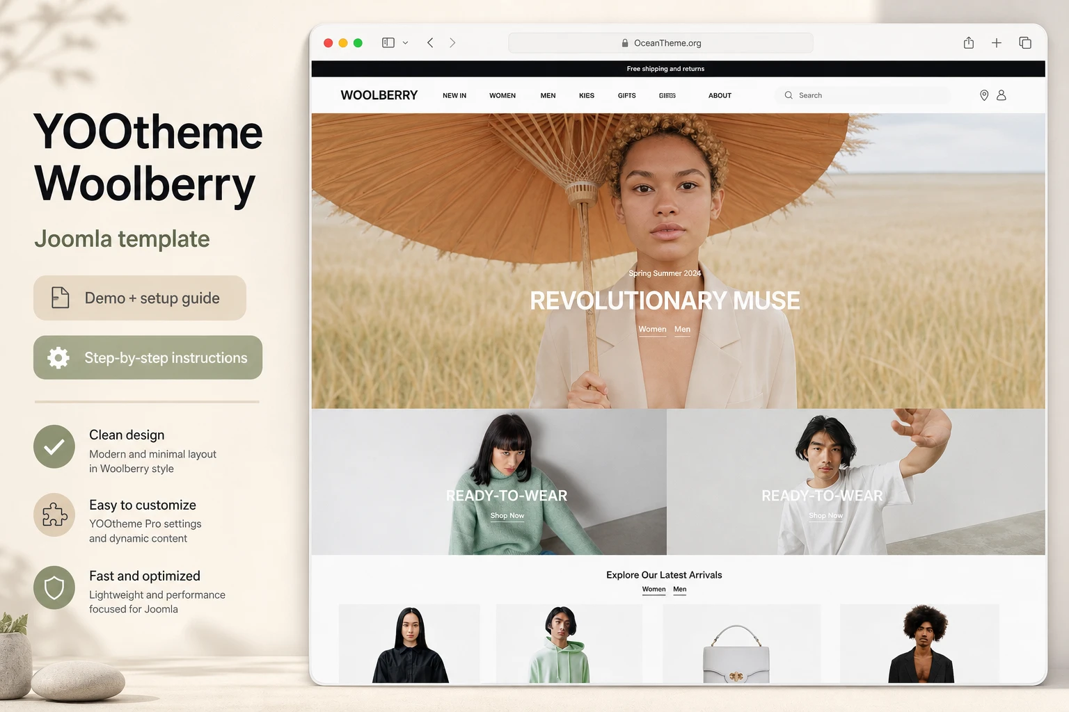 Cover image for the YOOtheme Woolberry guide with a reference to the template homepage