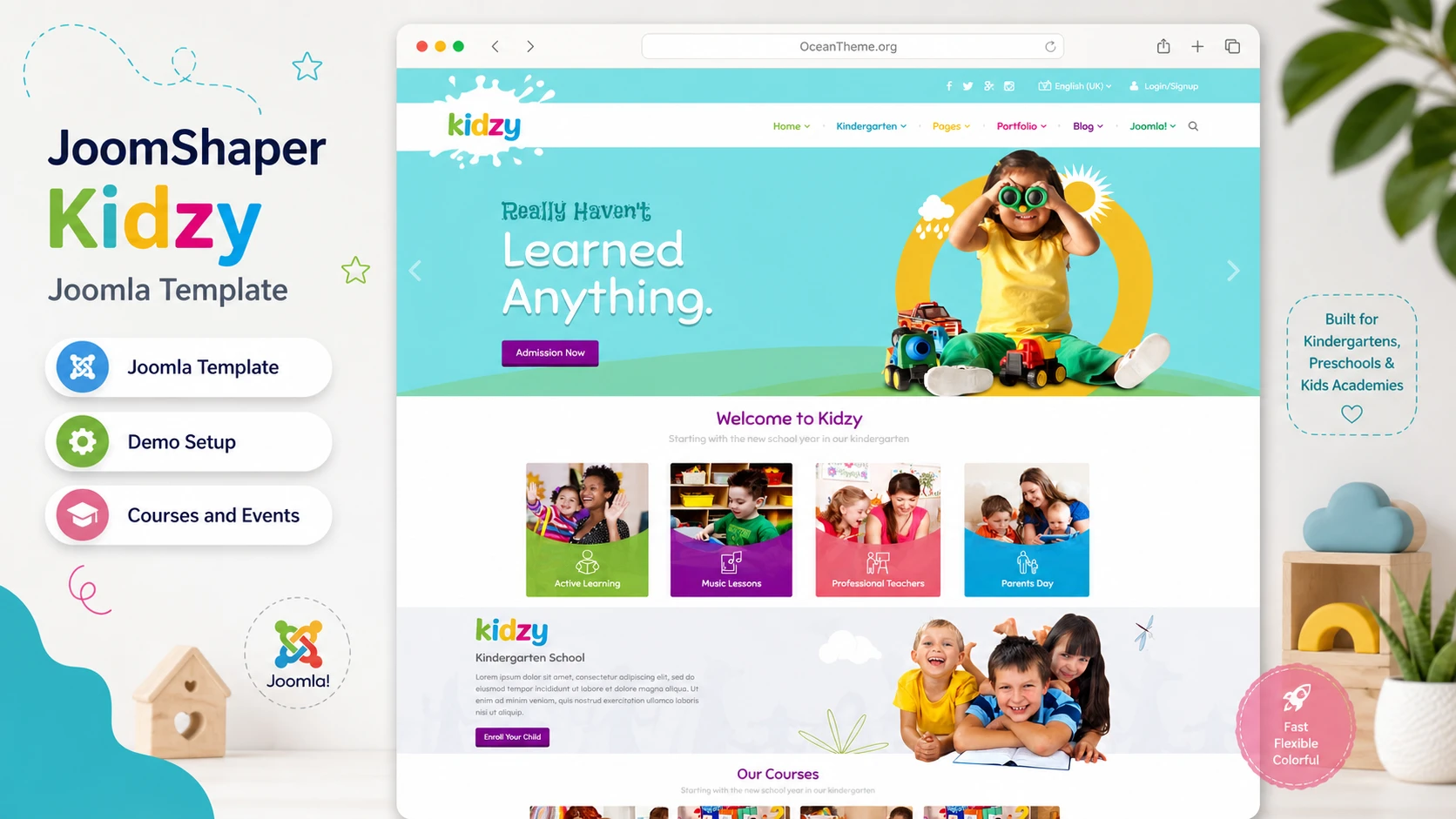 Cover image for the JoomShaper Kidzy guide with a reference to the template homepage