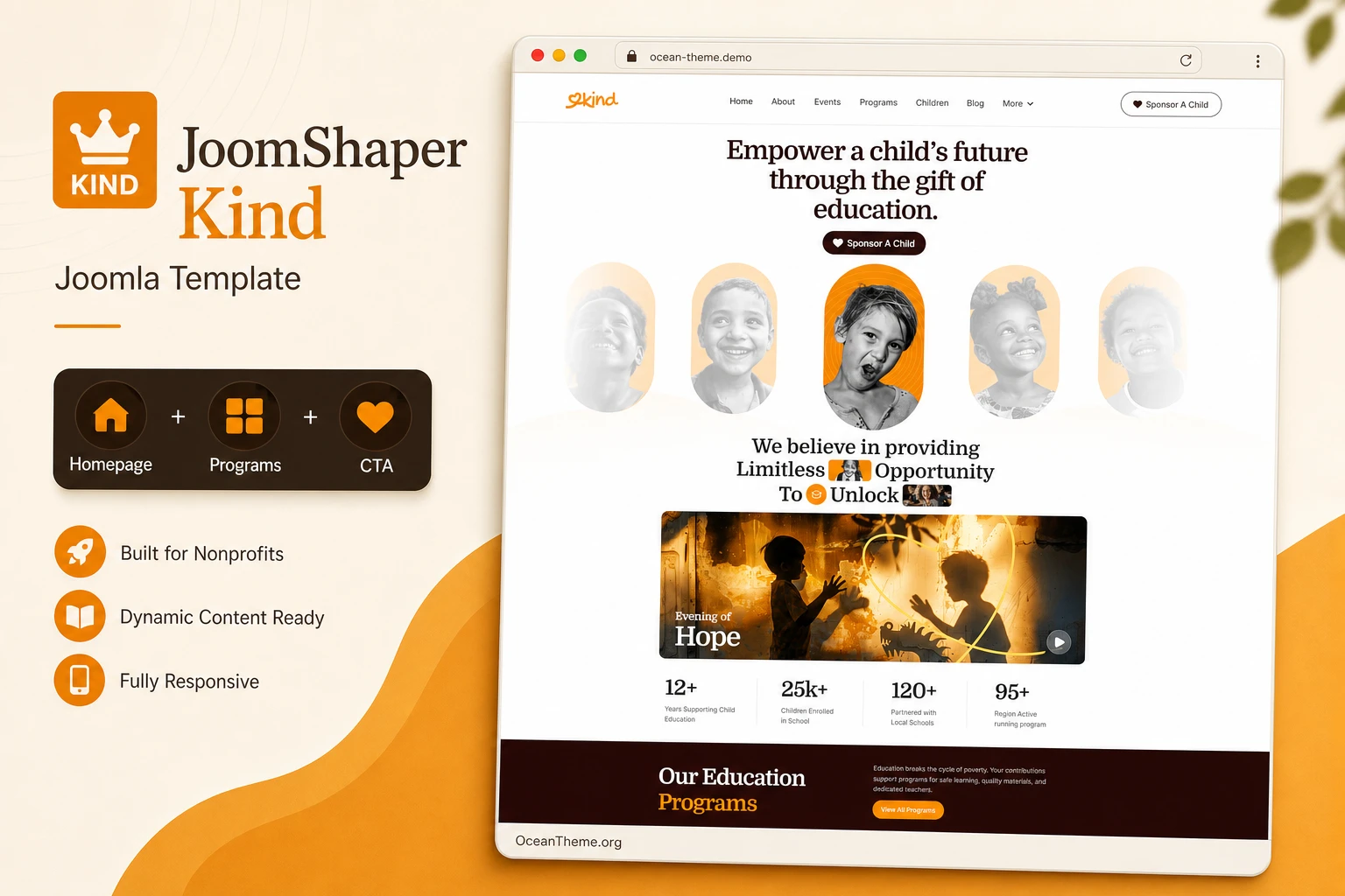 Cover image for the JoomShaper Kind guide with a reference to the template homepage