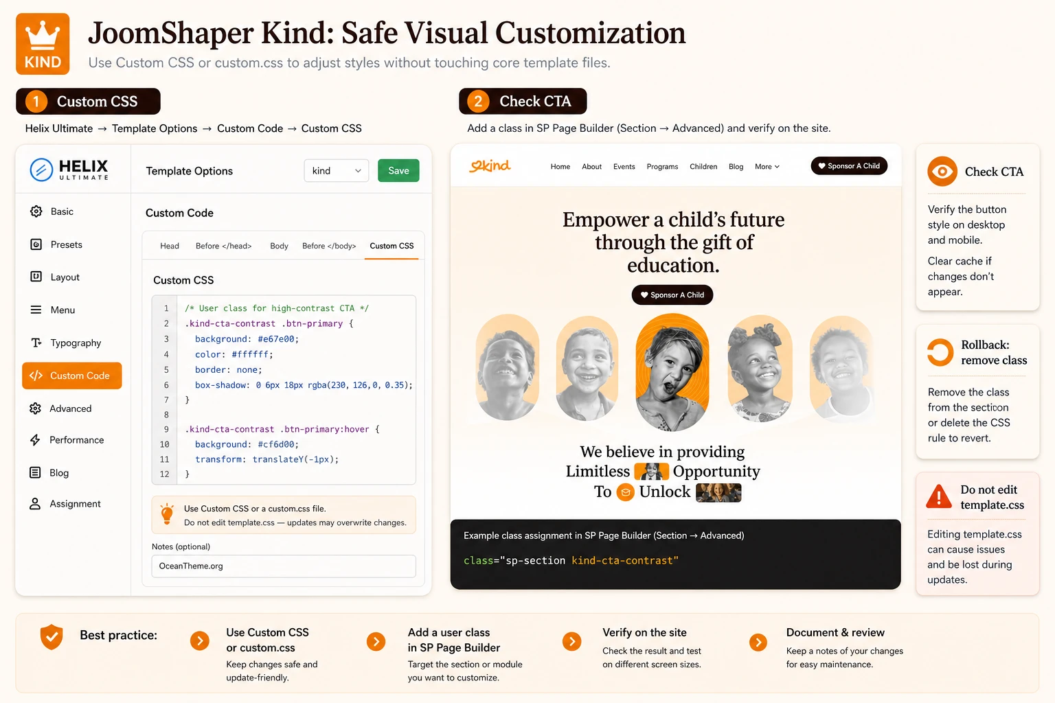 Safe CSS enhancement for a JoomShaper Kind CTA block through Helix Ultimate