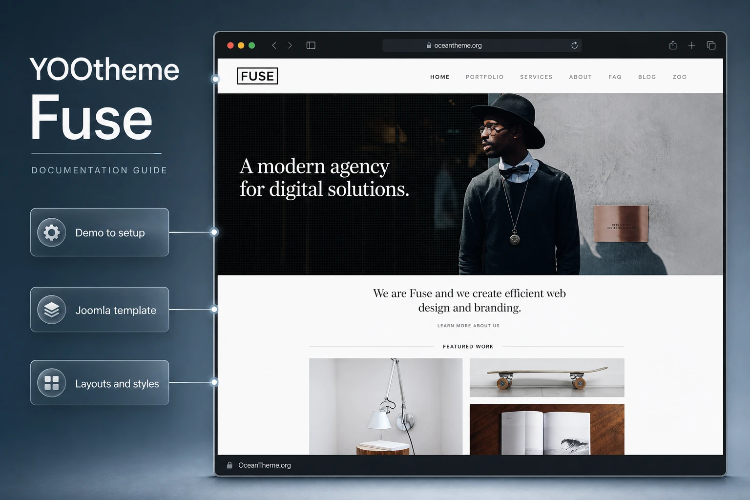 Cover image for the YOOtheme Fuse guide with a browser mockup of an agency demo website