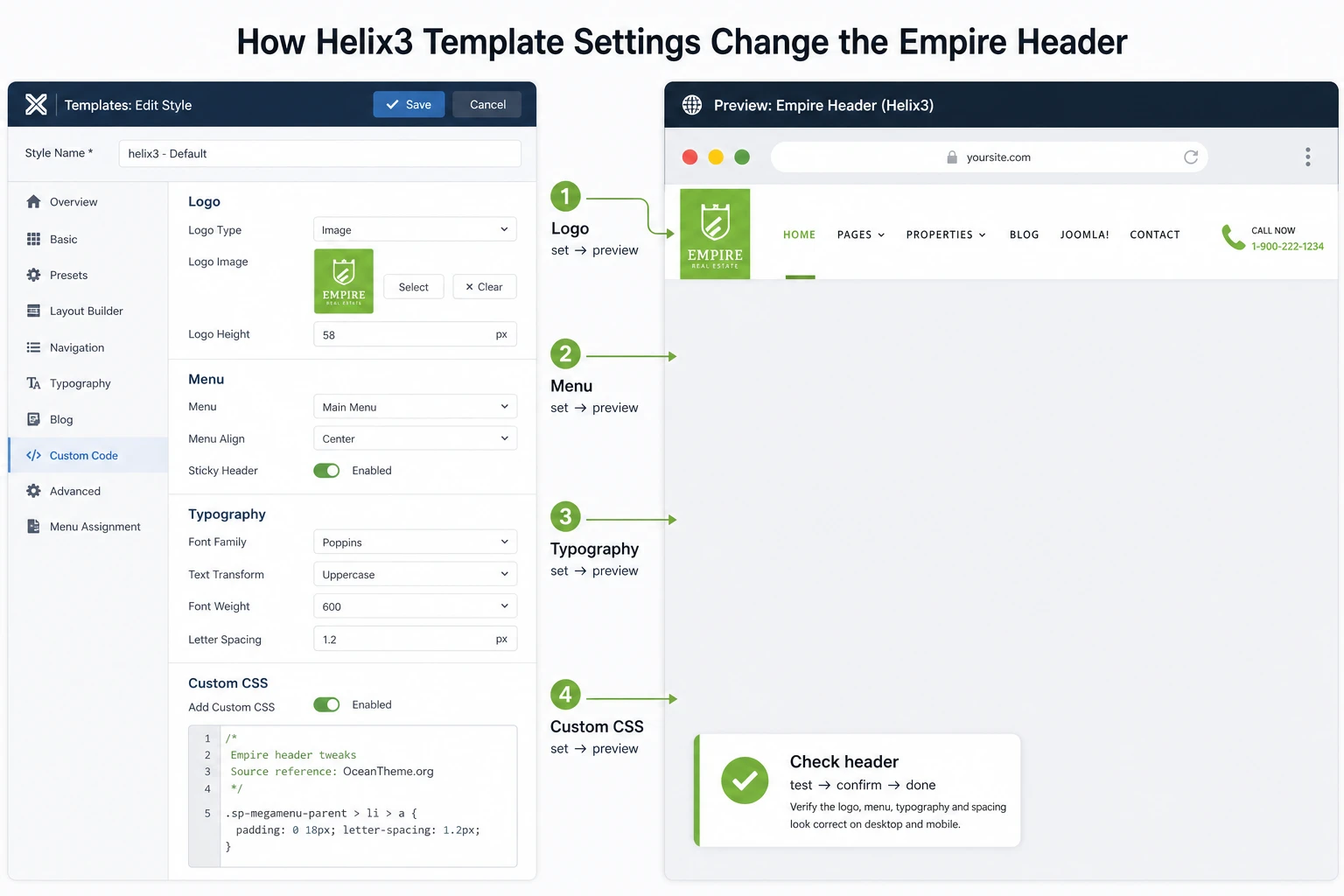 Configuring Empire's visual framework in Joomla through Helix3