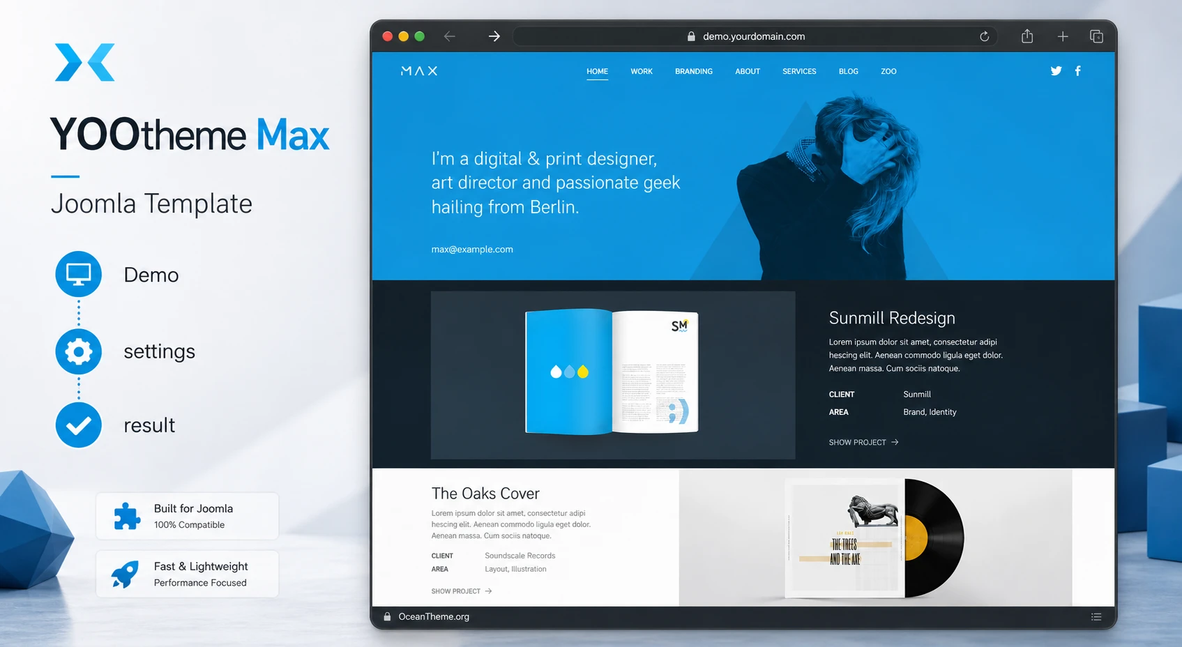 Cover image for the YOOtheme Max guide with a Joomla demo layout