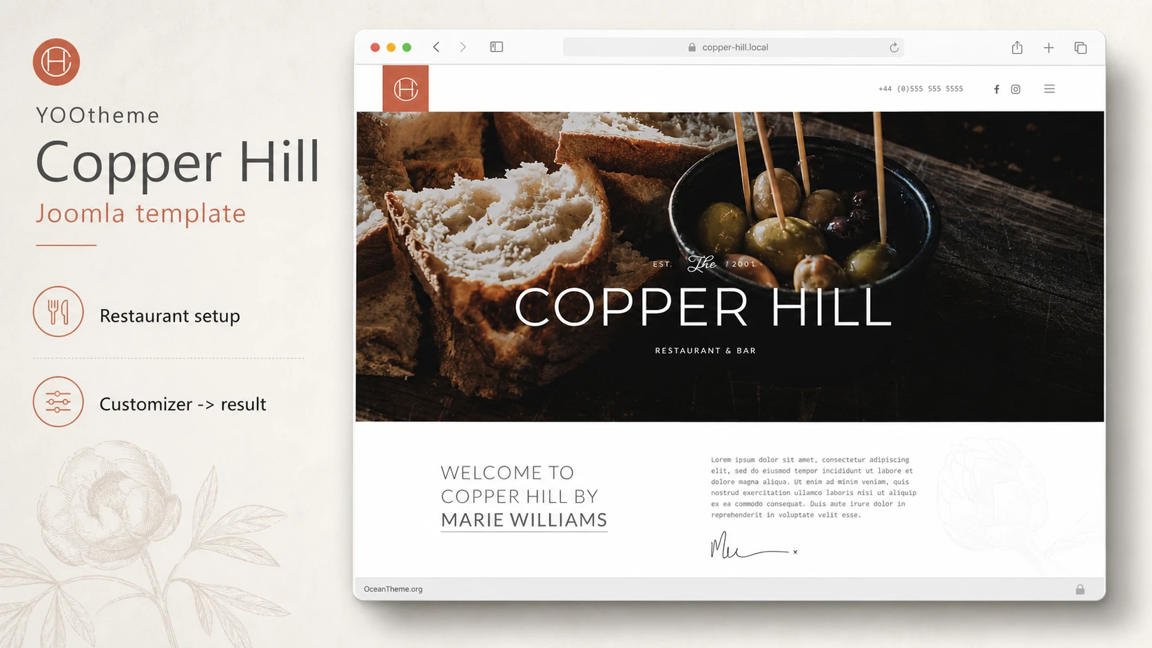 Cover image for the YOOtheme Copper Hill guide with a restaurant demo reference