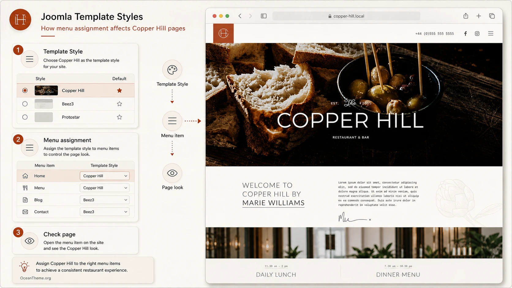 Connection between template styles and page results in Copper Hill