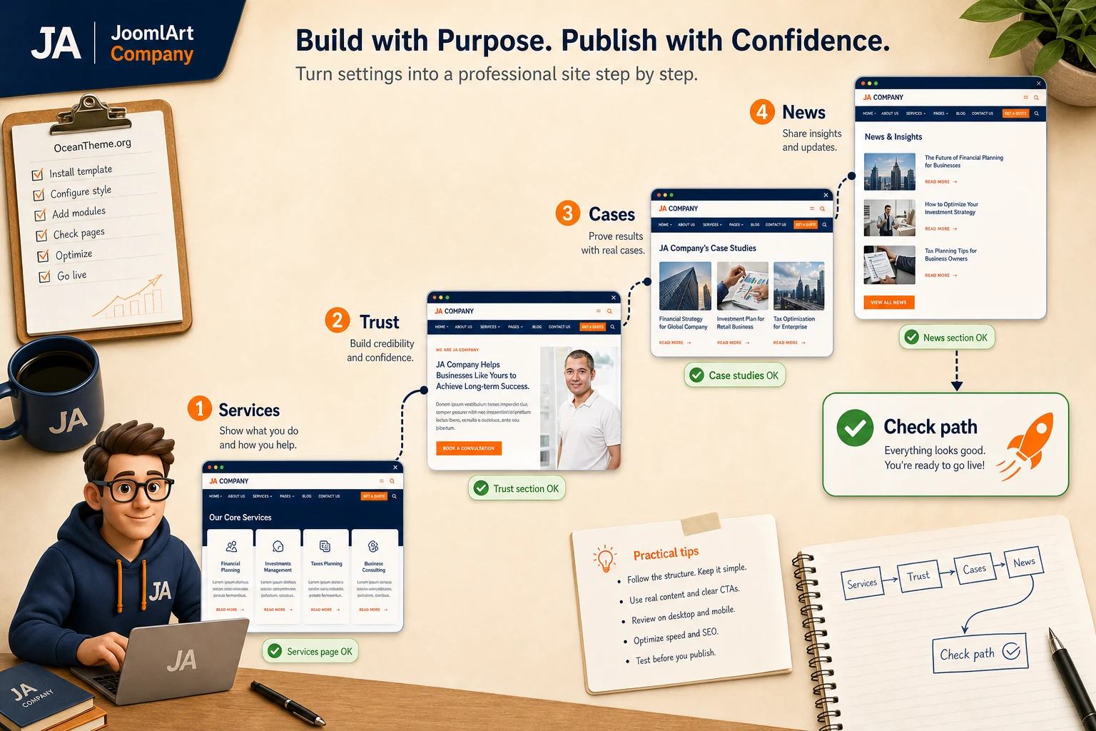 Practical use cases for JoomlArt Company on a services or consulting website