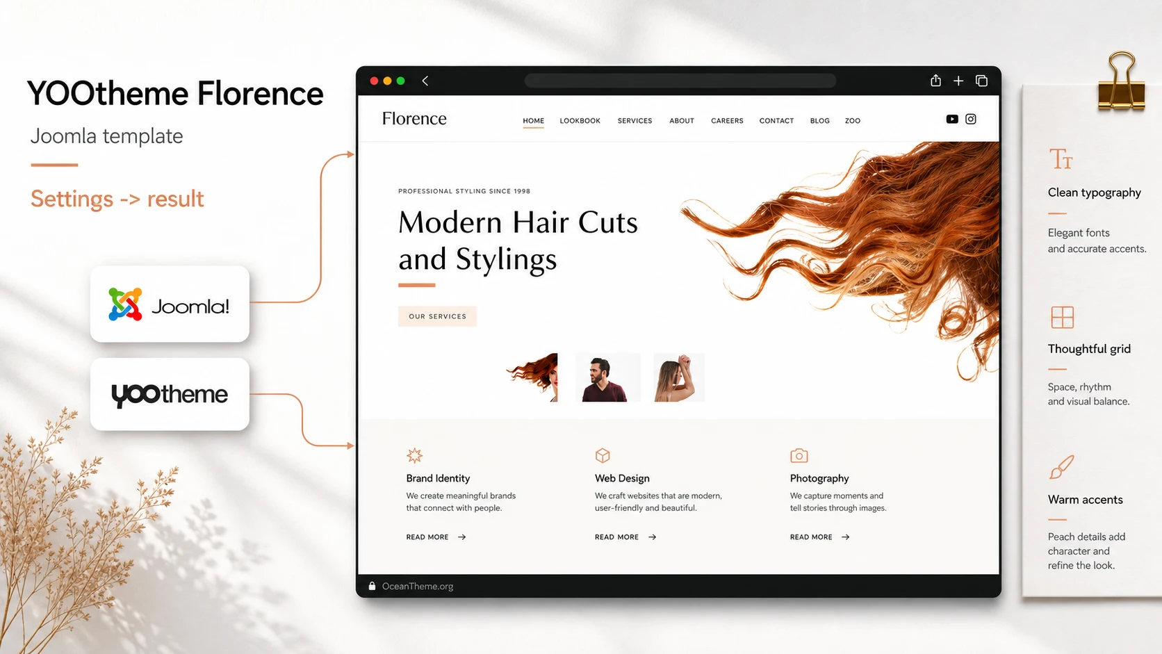 YOOtheme Florence as a guide cover with a reference to the demo site