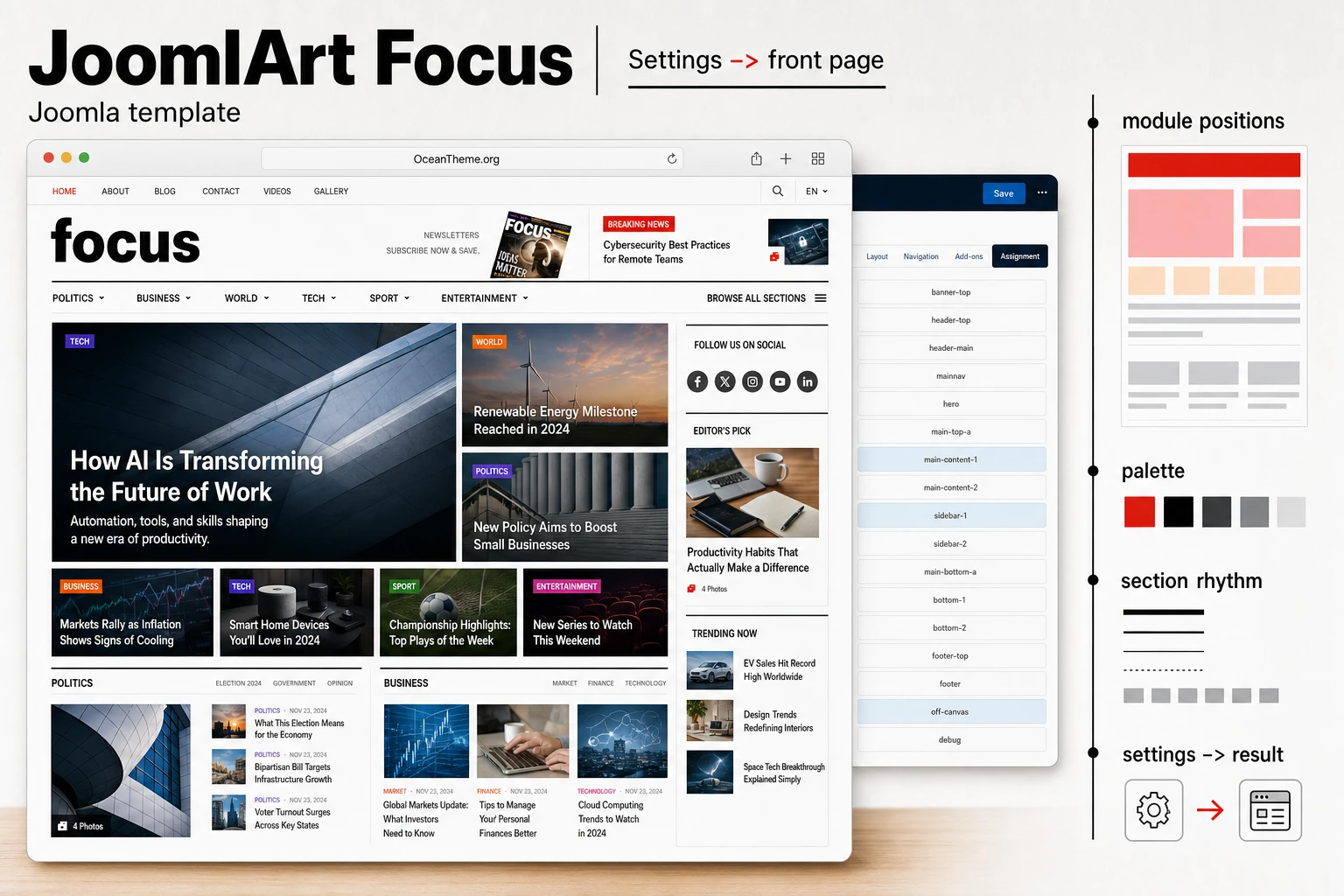 Cover image for the JoomlArt Focus guide with a reference to the template homepage