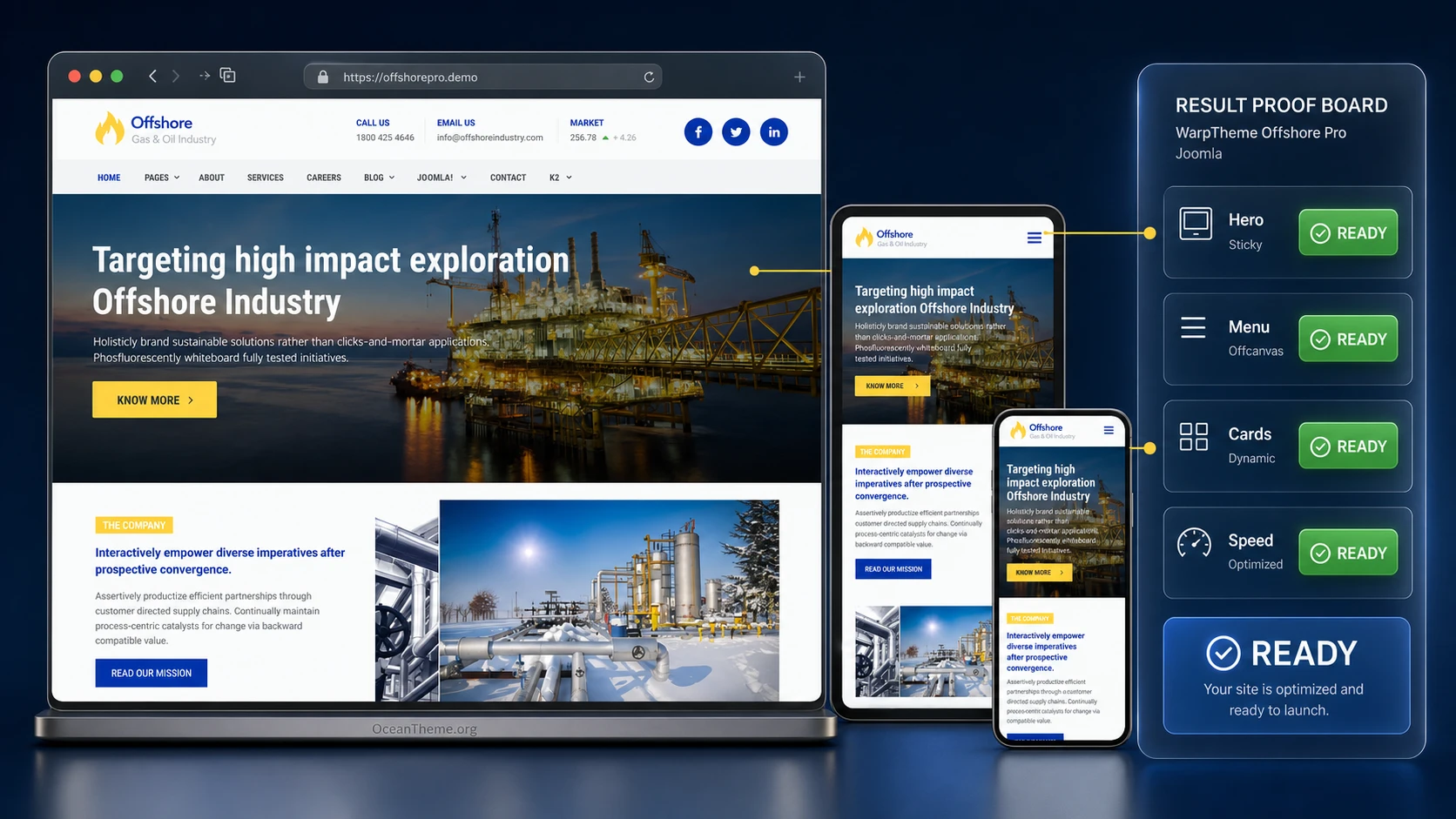 Responsiveness and final site result check for WarpTheme Offshore Pro