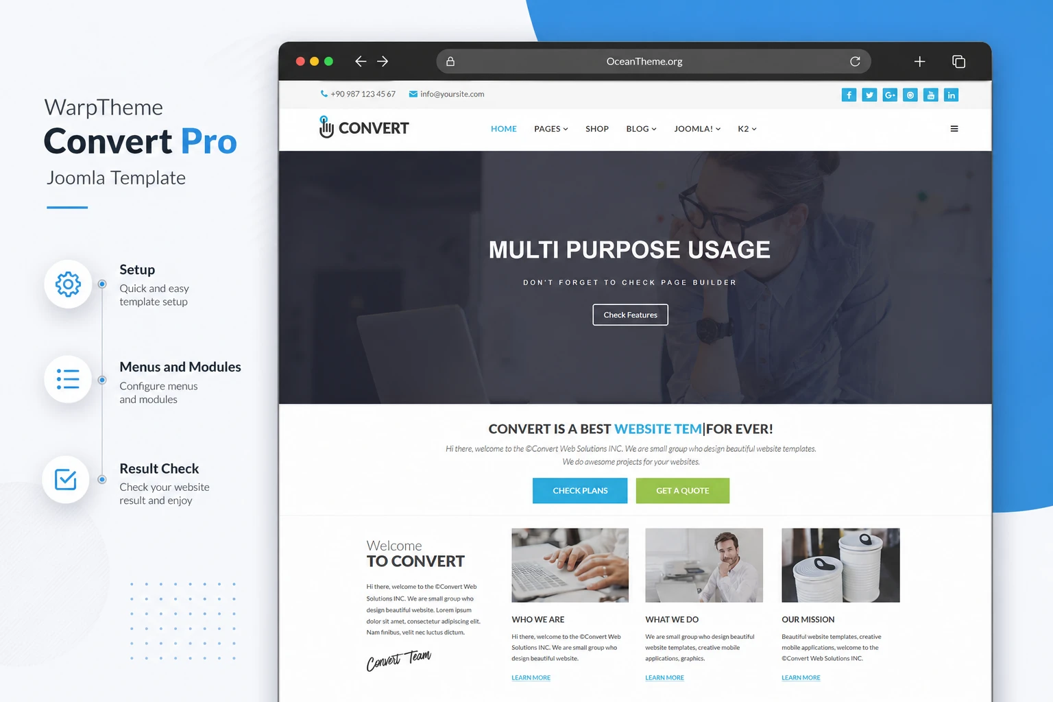 Cover image for the WarpTheme Convert Pro guide with the original Joomla template layout