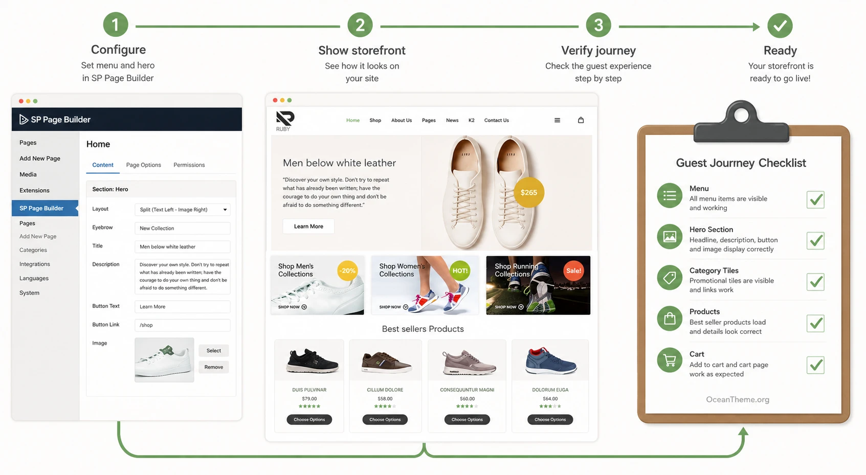 Practical scenario for setting up a store home page with WarpTheme Ruby Pro