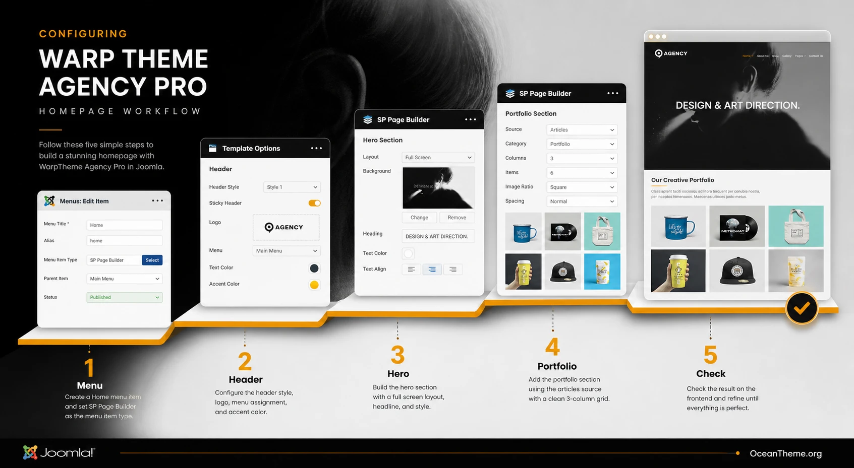 Practical Agency homepage setup workflow in Joomla