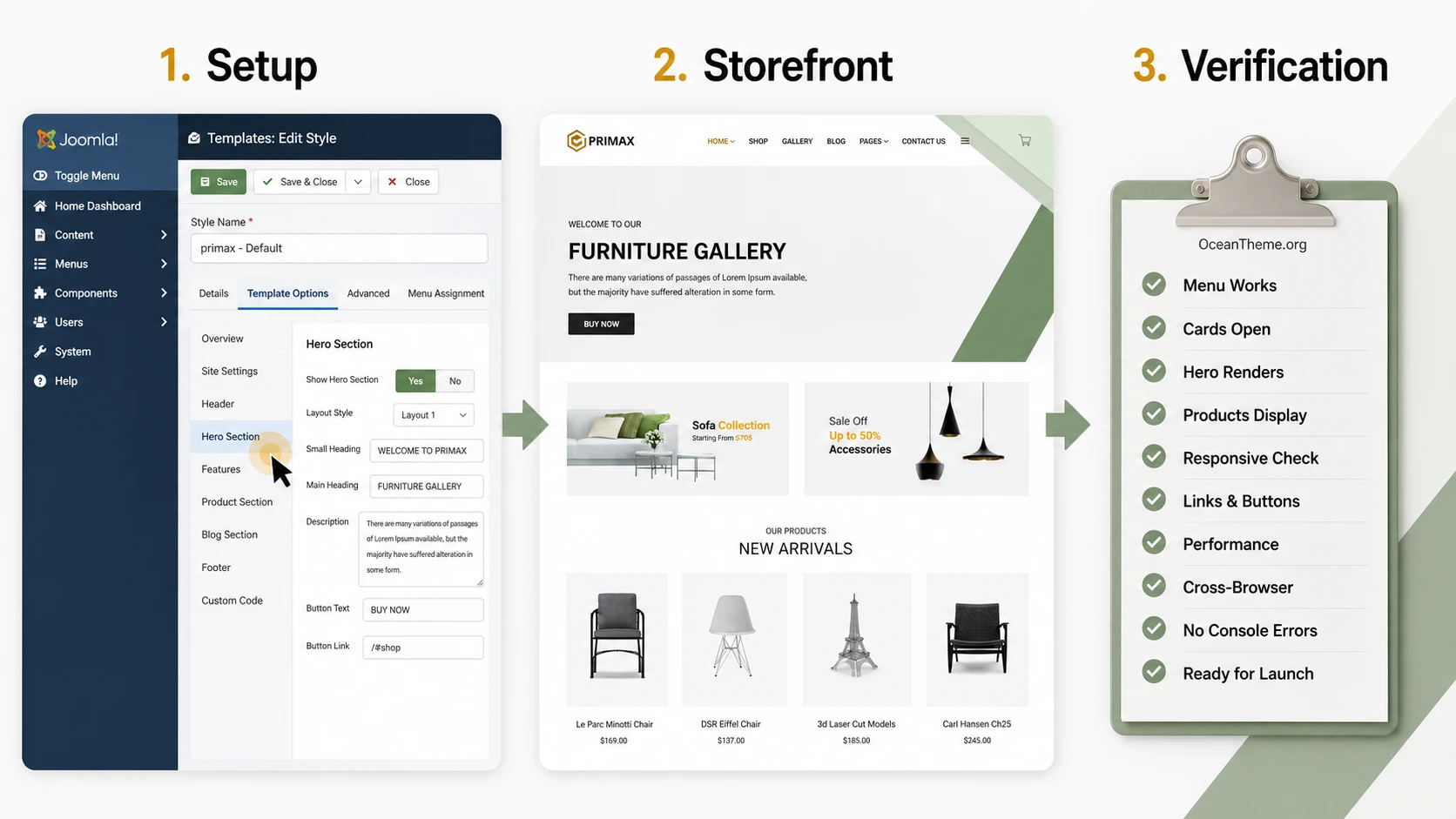 Practical homepage setup scenario for WarpTheme Primax Pro