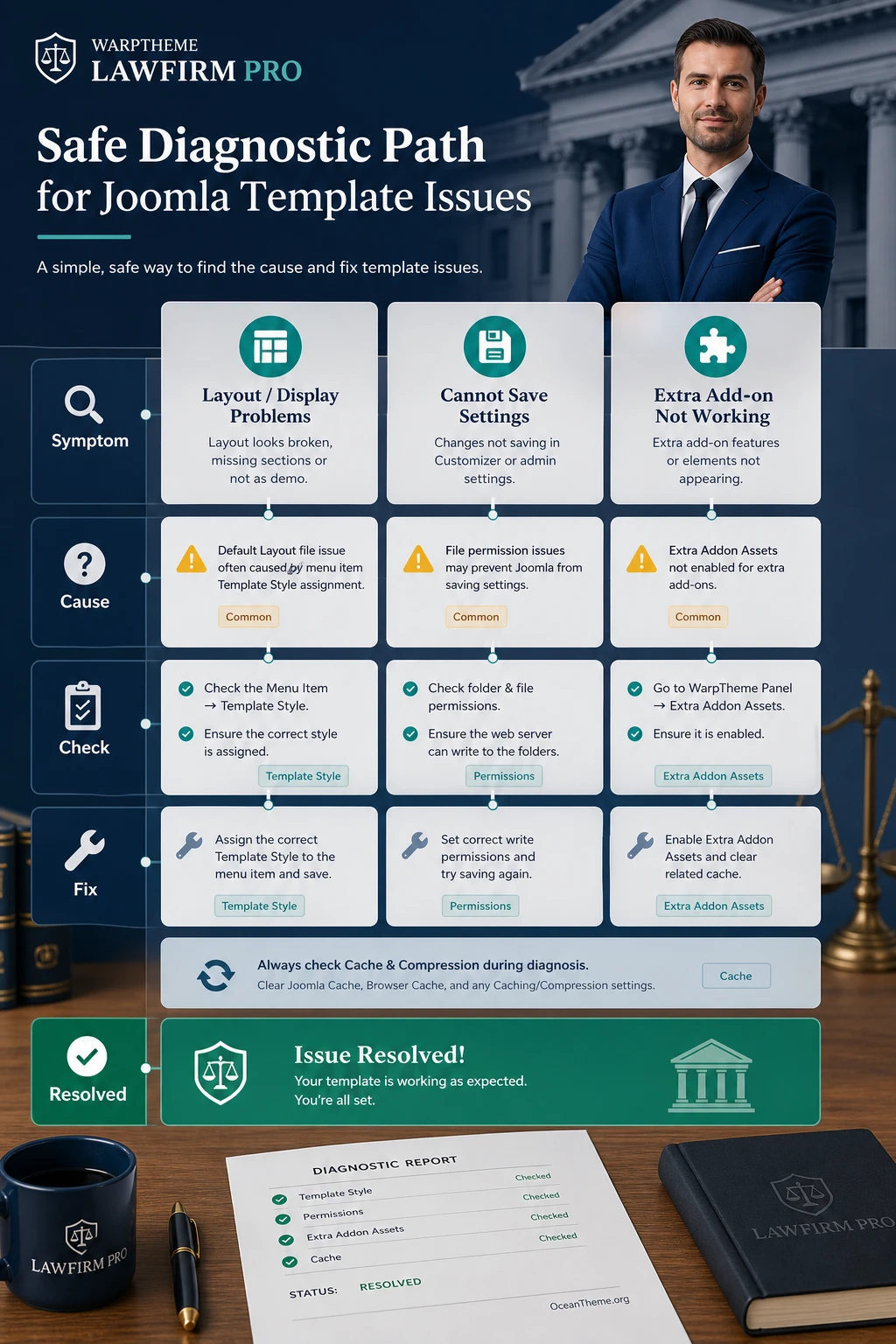 Troubleshooting issues in the WarpTheme LawFirm Pro Joomla template
