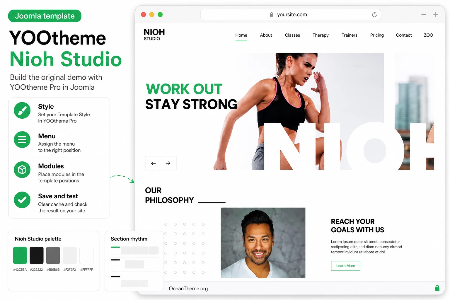 Cover image for the YOOtheme Nioh Studio guide with a reference to the template homepage