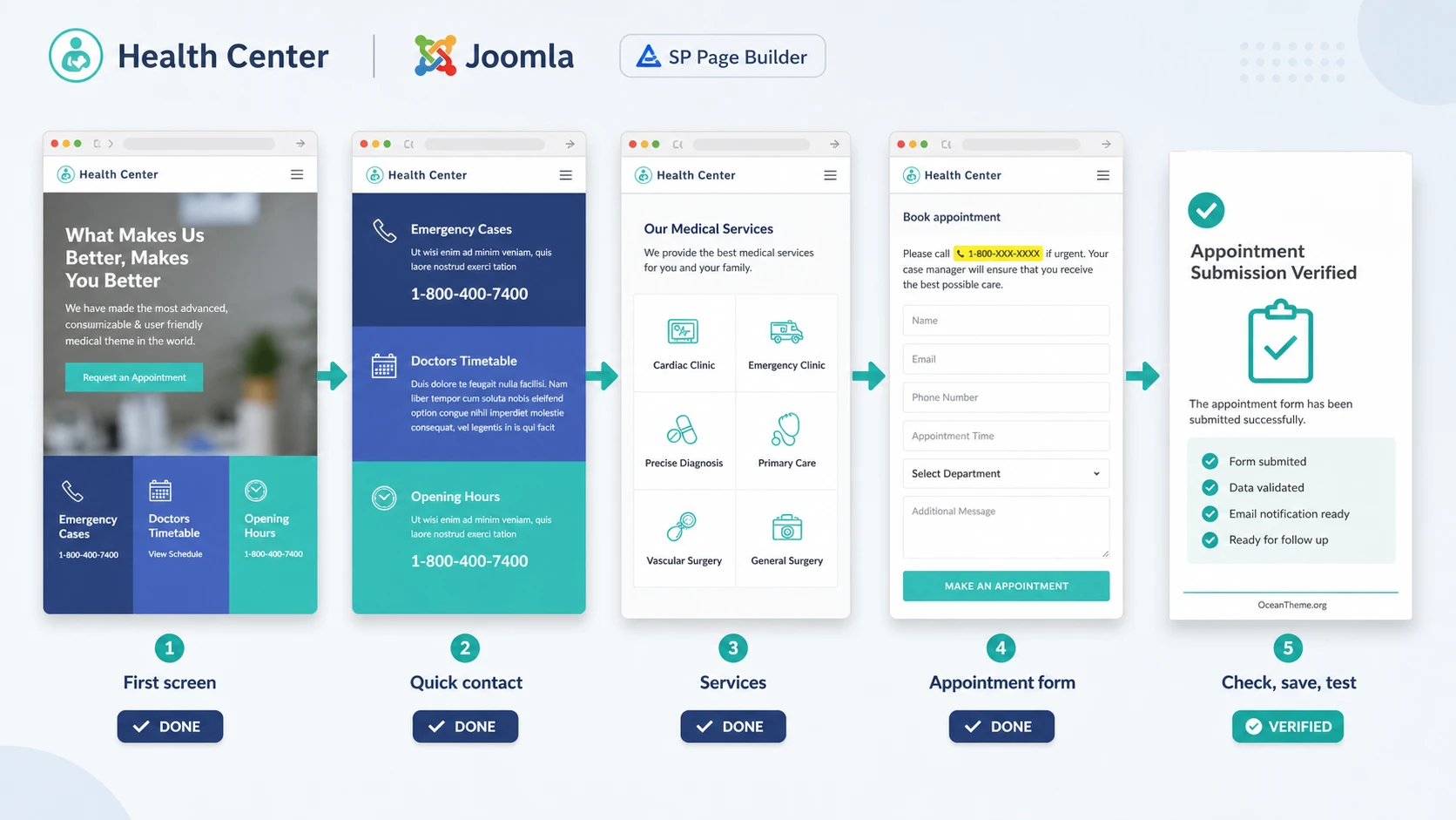 Practical setup scenario for a medical website homepage built with Health Center