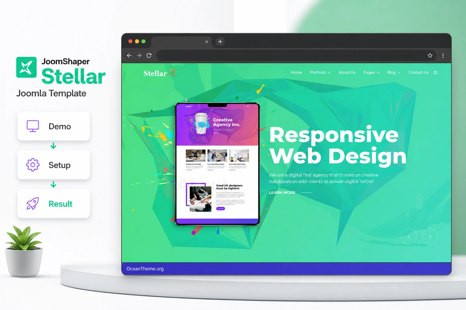Cover image for the JoomShaper Stellar guide with the template demo homepage