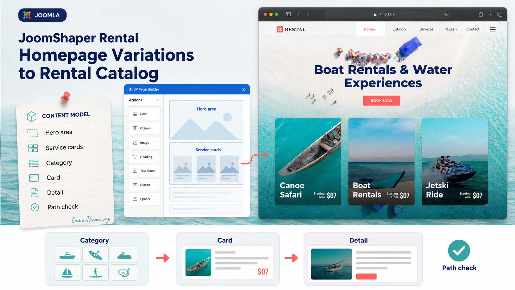Home page variations and rental cards in the JoomShaper Rental template