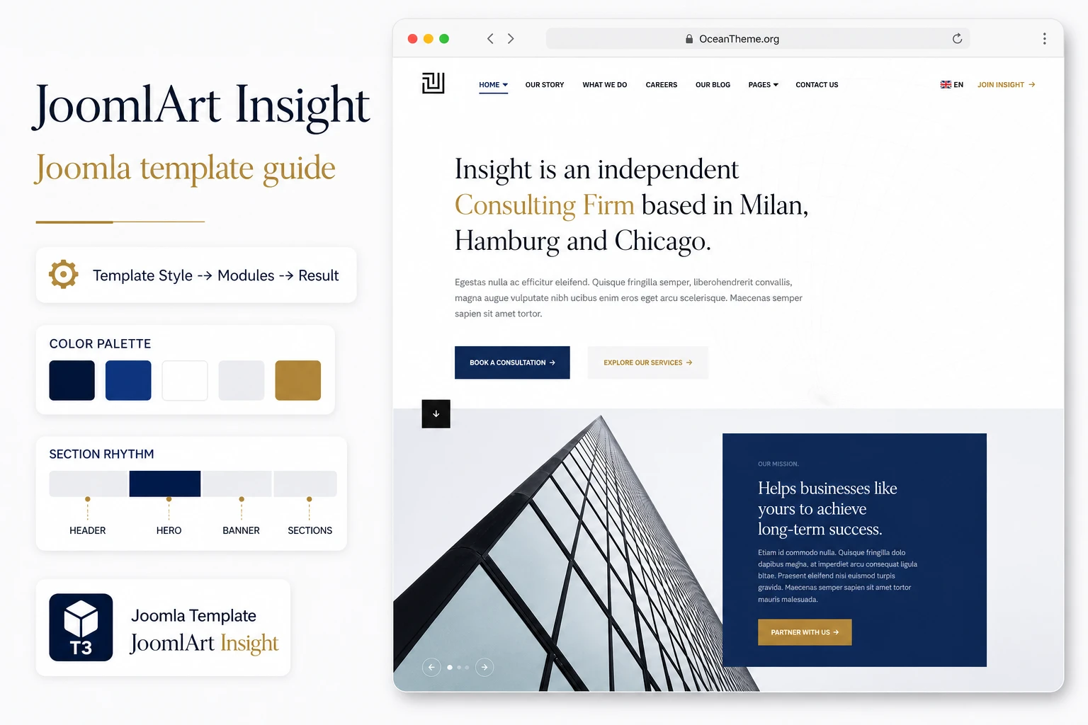 Cover image for the JoomlArt Insight guide with a reference to the template homepage