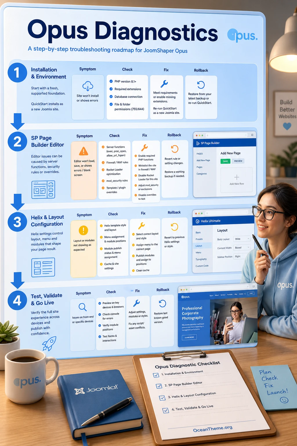 Troubleshooting map for Opus errors in a Joomla template