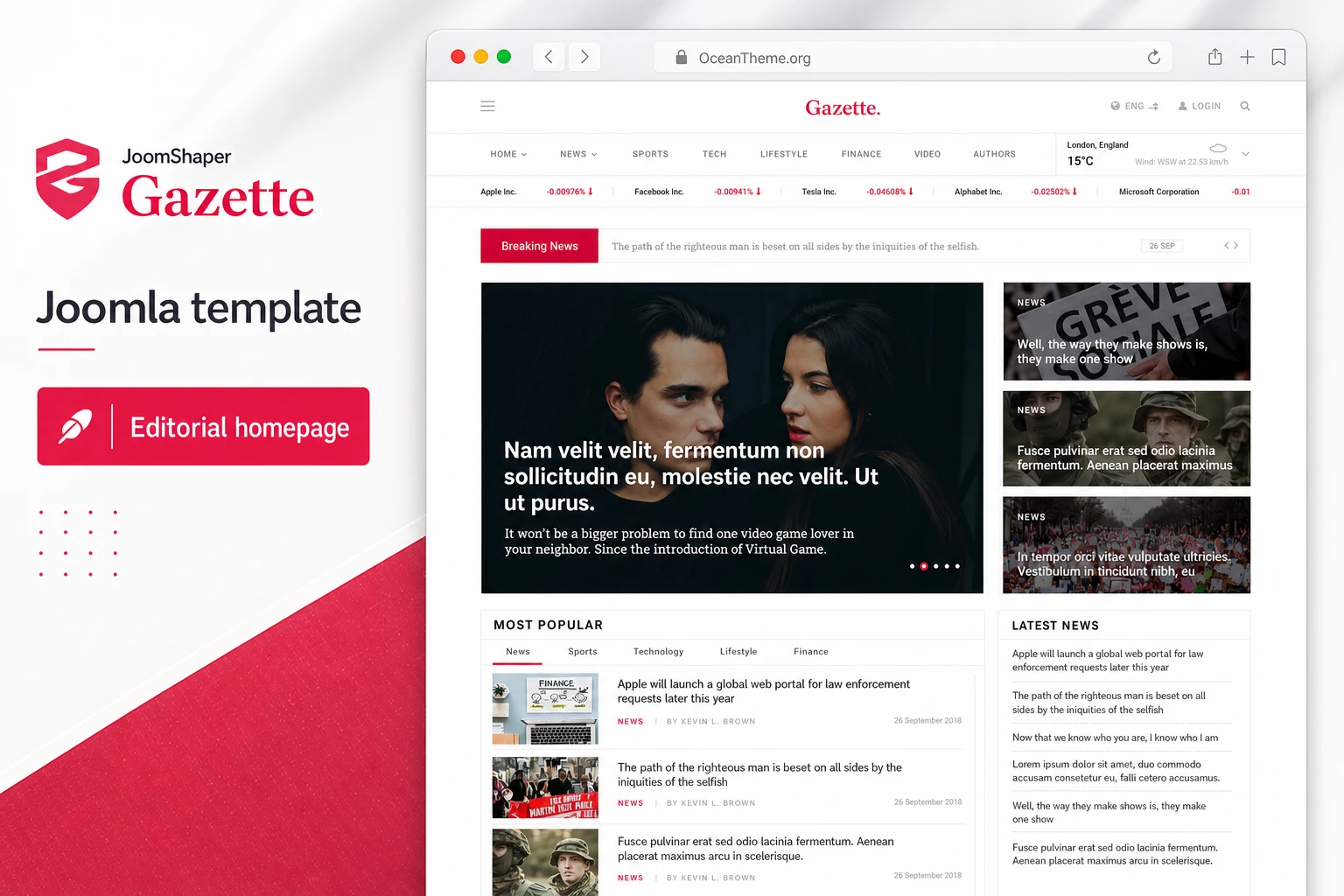 Cover image for the JoomShaper Gazette guide with a news layout reference