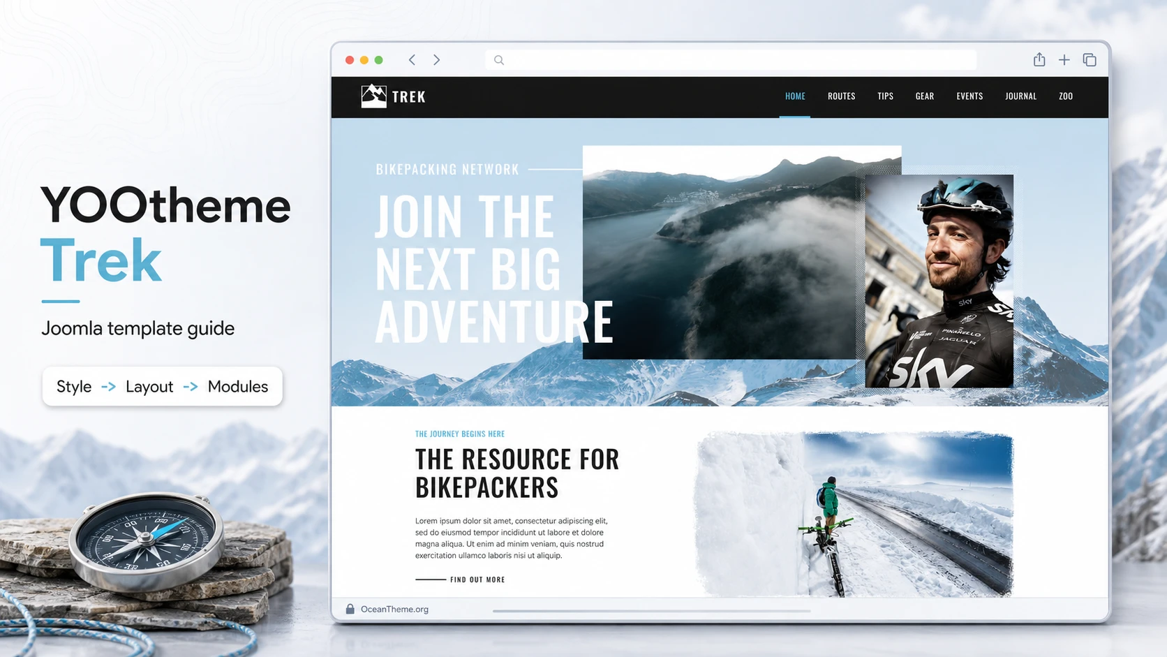 Cover image for the YOOtheme Trek guide with a reference to the template homepage