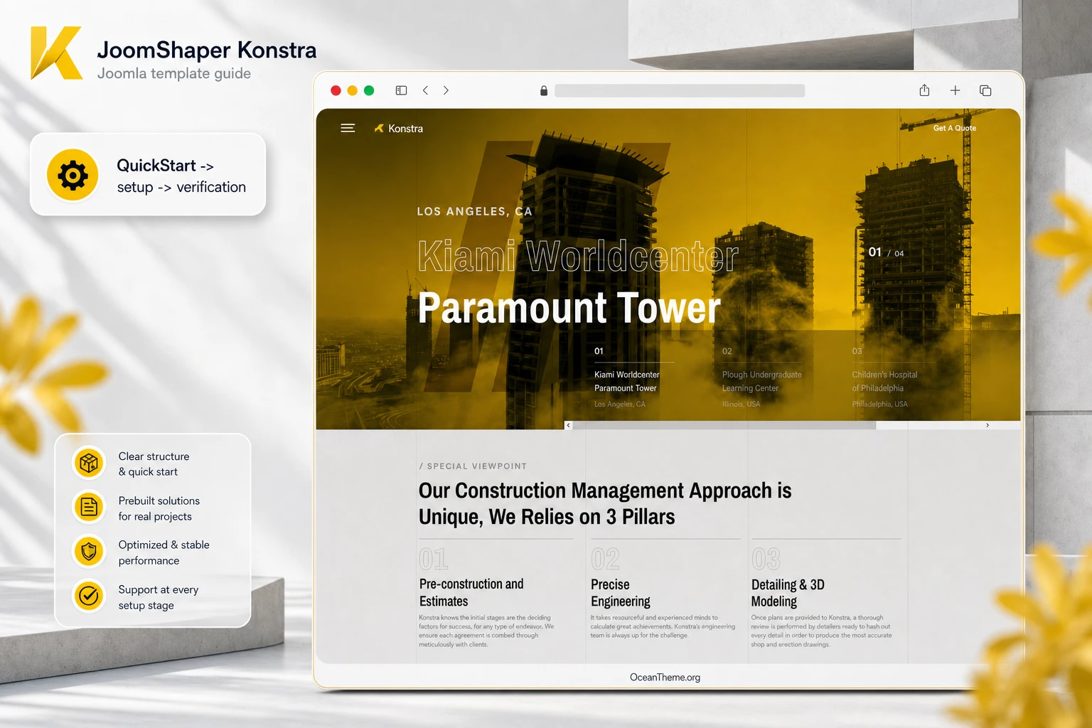 Cover image for the JoomShaper Konstra guide with a reference to the template homepage
