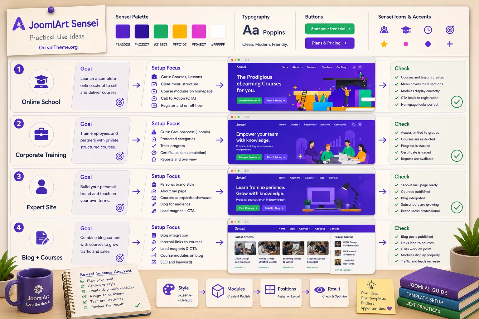 Ways to use JoomlArt Sensei for an online school, corporate training, and an educational blog