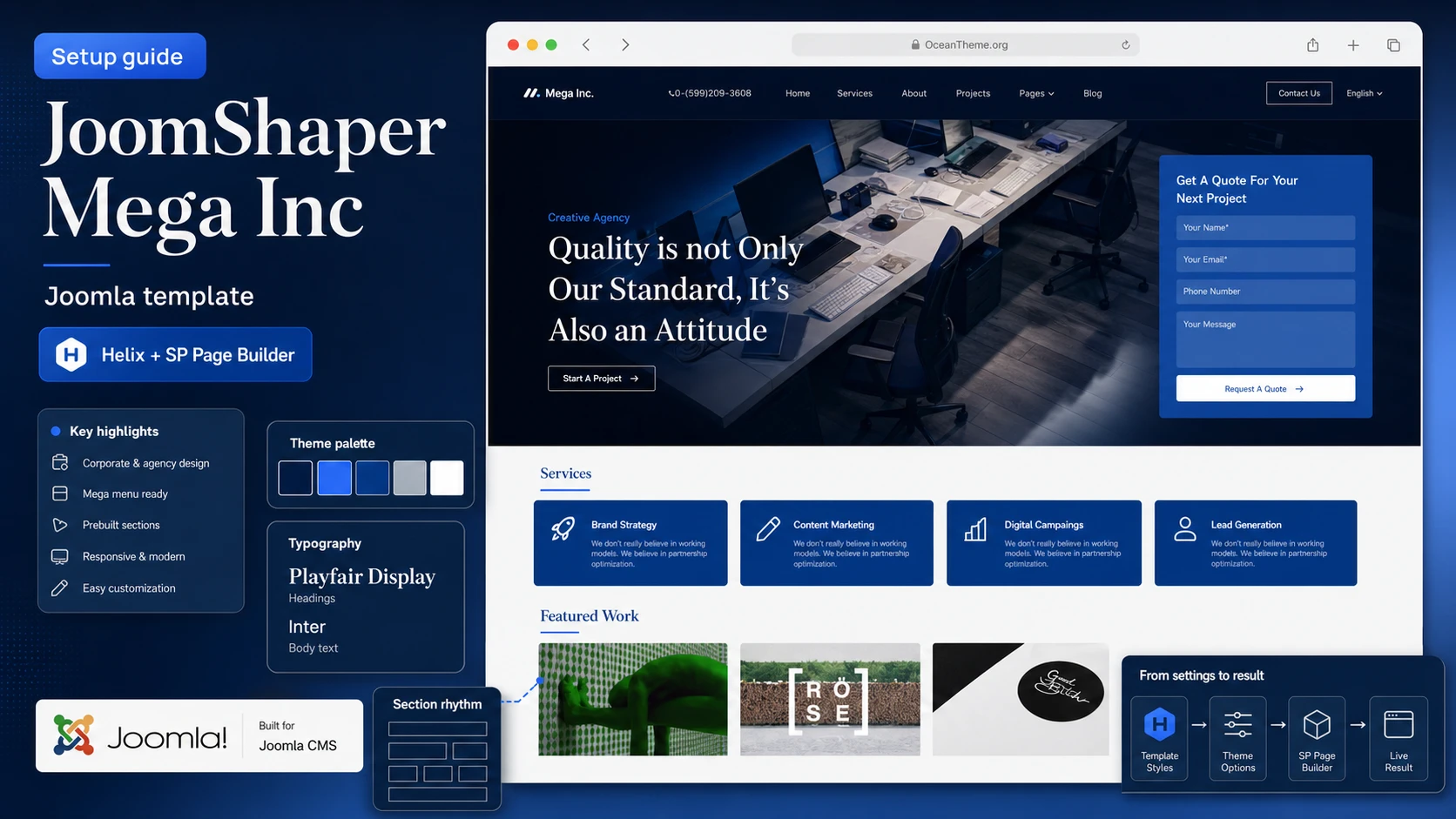 Cover image for the JoomShaper Mega Inc guide with a reference to the template home page