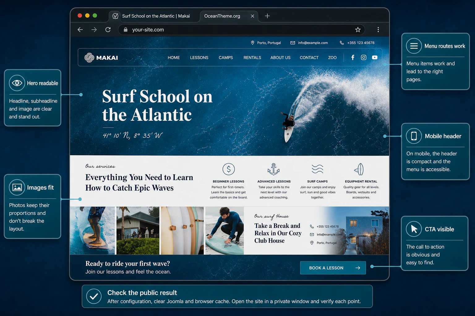 Post-setup result check for YOOtheme Makai on a Joomla site