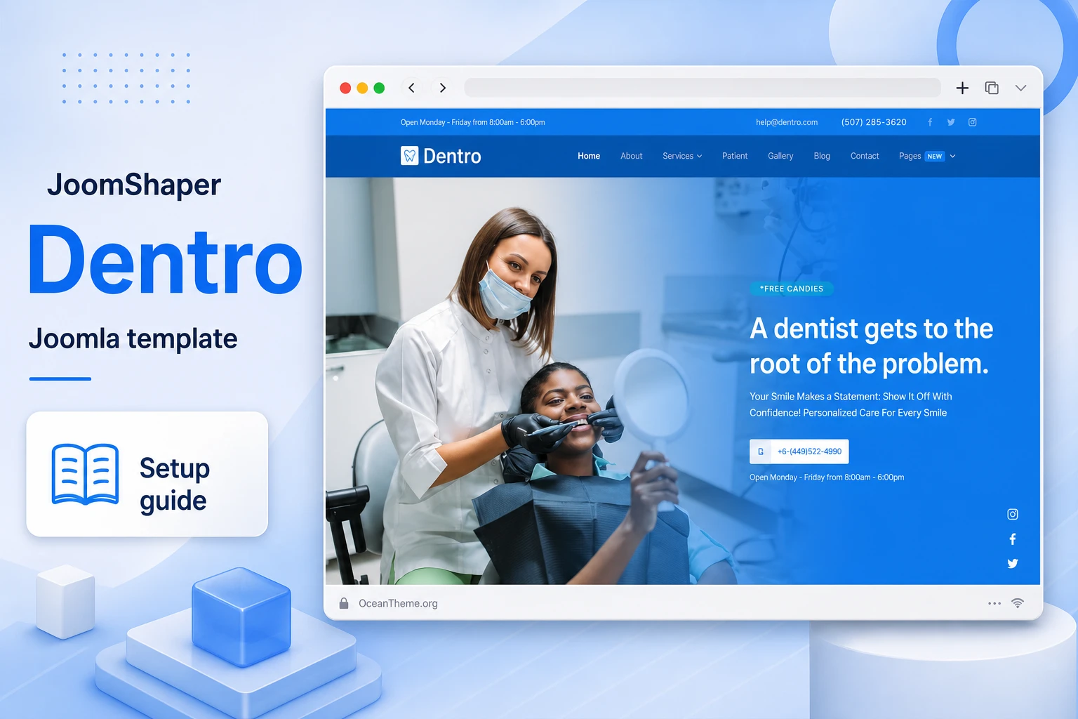 Cover image for the JoomShaper Dentro guide with a dental demo site reference