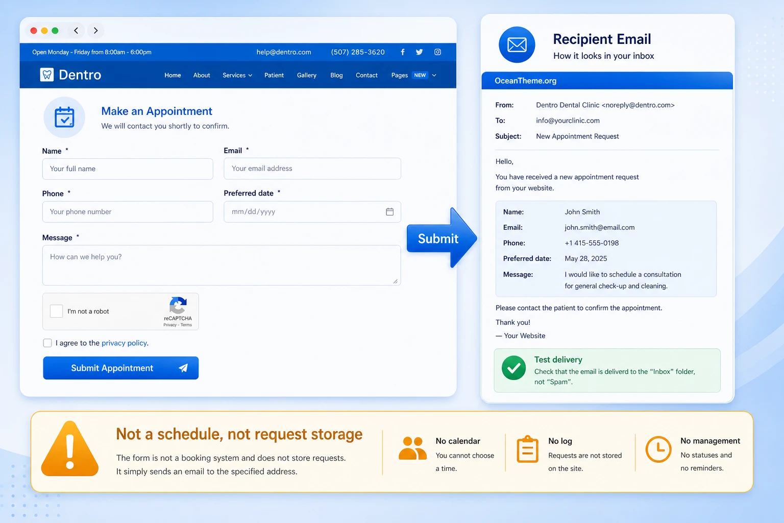 How the appointment form works in JoomShaper Dentro and the limitations of Form Builder