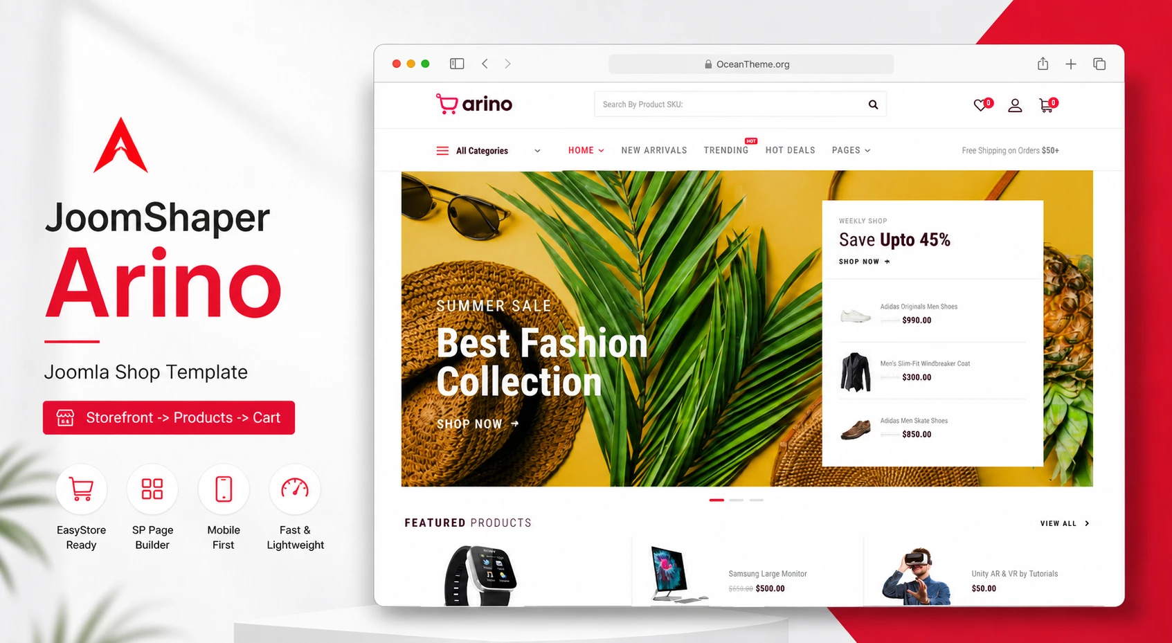 Cover image for the JoomShaper Arino guide with a Joomla store preview