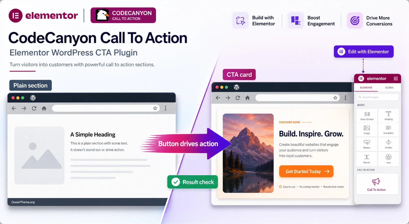 CodeCanyon Call To Action in Elementor: regular content block vs. CTA card
