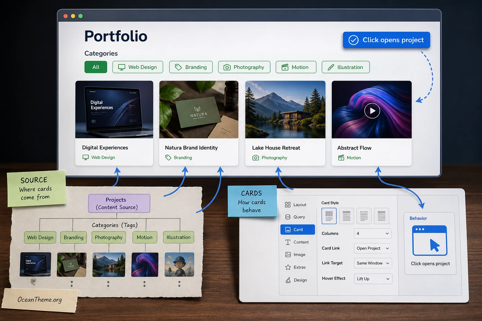 Practical portfolio example with filters in CodeCanyon Grid Plus
