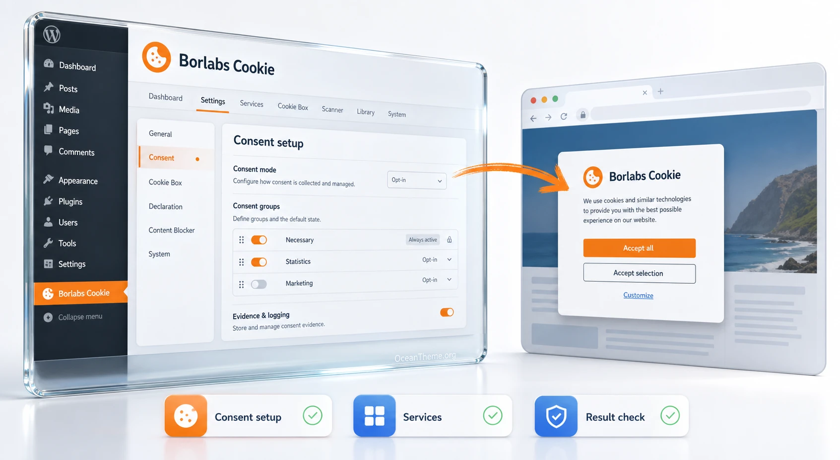 Cover image for the Borlabs Cookie guide with the consent settings interface