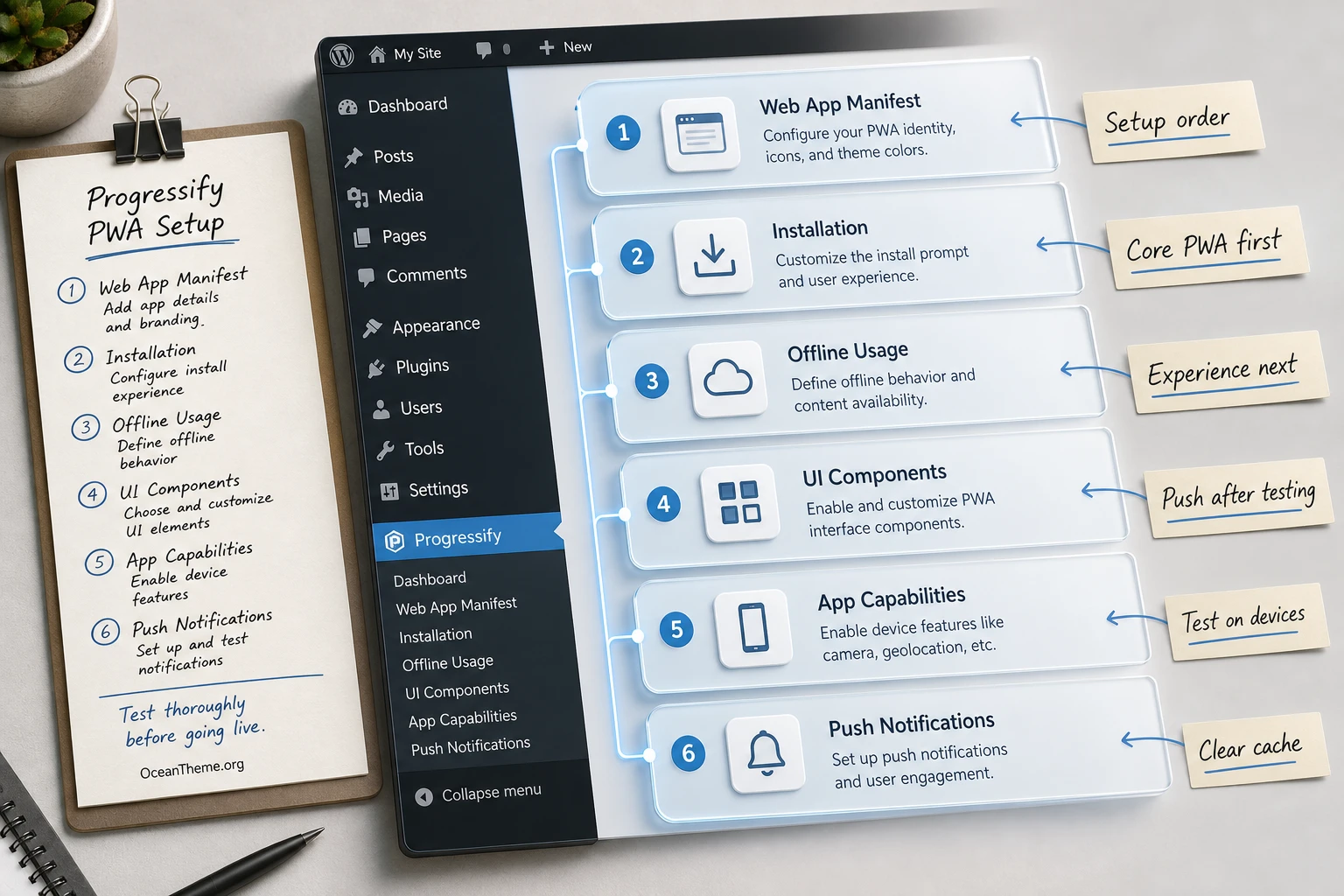 Map of the CodeCanyon Instantify admin panel sections in WordPress